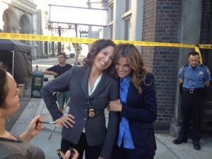 Stana Katic and Lisa Edelstein - Candid photo On castle set